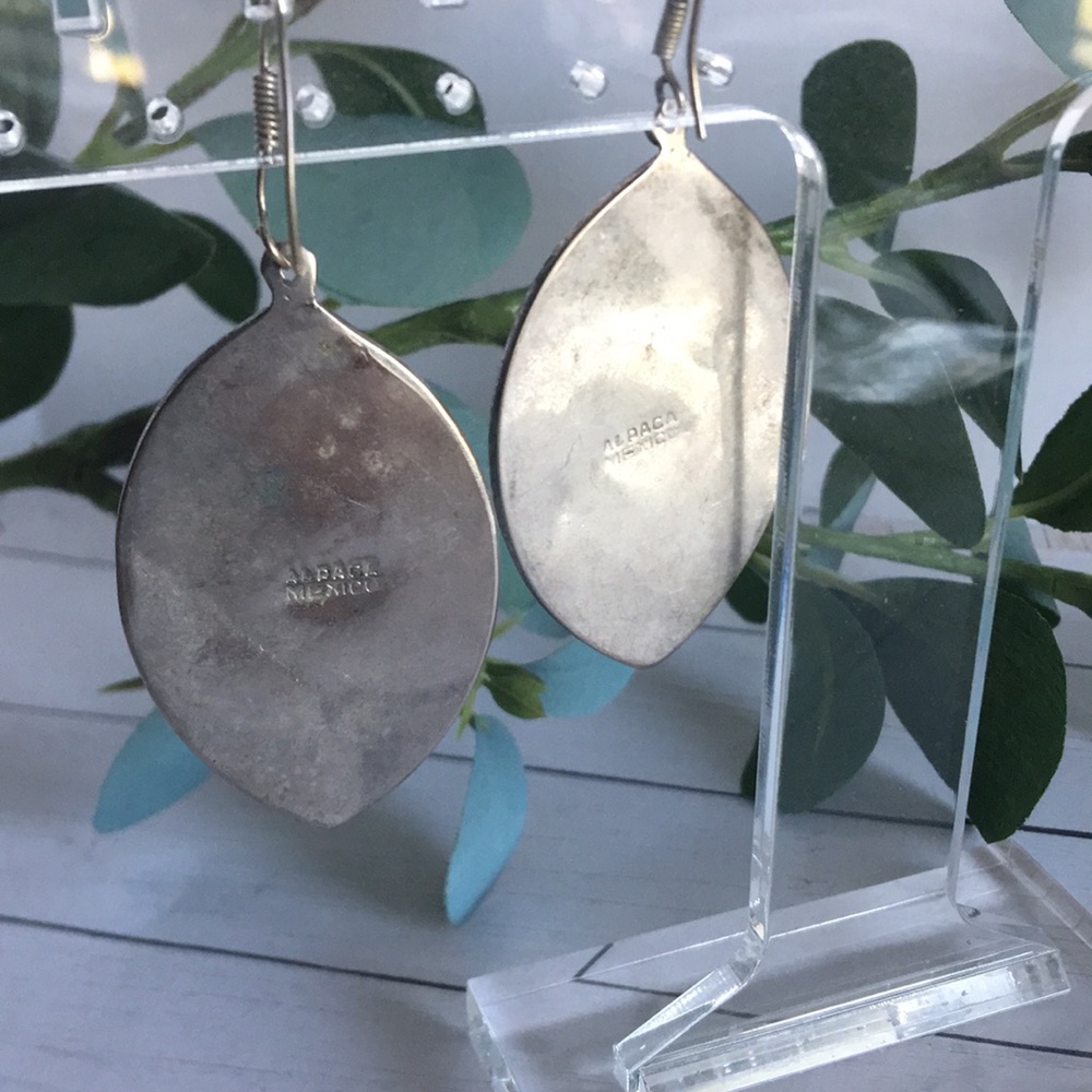 Vintage Alpaca Mexican Silver Inlay French Wire Earrings (Estate Find) - Picture 5 of 12